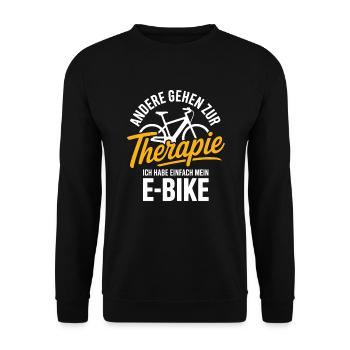 Therapie? Ich hab mein E-Bike, Fahrrad Spruchshirt - Unisex Pullover - Schwarz - Vorne - Alina (178cm) & Michal (187cm)