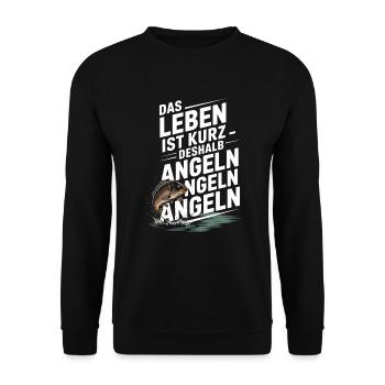 Leben ist kurz – Angeln, Angeln, Angeln Shirt - Unisex Pullover - Schwarz - Vorne - Alina (178cm) & Michal (187cm)