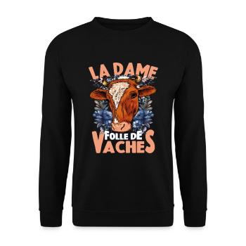 La Dame Folle De Vaches - Cadeau De Vache - Sweat-shirt Unisexe - noir - Devant - Alina (178cm) & Michal (187cm)