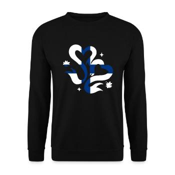 Finnland Flagge Suomi Finnische Fahne Used Look - Unisex Pullover - Schwarz - Vorne - Alina (178cm) & Michal (187cm)