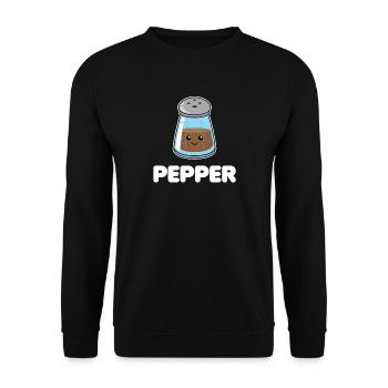 Halloween Pfeffer lustiges passendes Paargeschenk Teil 2 - Unisex Pullover - Schwarz - Vorne - Alina (178cm) & Michal (187cm)