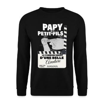 Papy et fils Belle Aventure Cadeau Naissance - Sweat-shirt Unisexe - noir - Devant - Alina (178cm) & Michal (187cm)