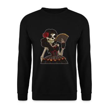 Squelette dame des morts | La Calavera Catrina - Sweat-shirt Unisexe - noir - Devant - Alina (178cm) & Michal (187cm)