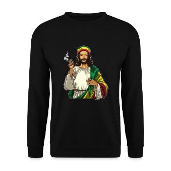 Rasta Jesus raucht Weed - Cannabis Lord - Kiffer - Unisex Pullover - Schwarz - Vorne - Alina (178cm) & Michal (187cm)