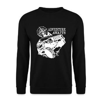 Adventure Awaits Jeep - Unisex Sweatshirt - black - Front - Alina (178cm) & Michal (187cm)