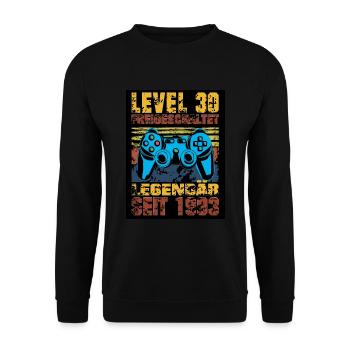 LEVEL 30, 30. Geburtstag, Legendär seit 1993 - Unisex Pullover - Schwarz - Vorne - Alina (178cm) & Michal (187cm)