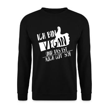 Vegan Gut so Daumen hoch SabineVegan HerzAufShirt - Unisex Pullover - Schwarz - Vorne - Alina (178cm) & Michal (187cm)
