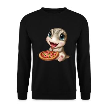 Dinosaurier lieben Pizza - Unisex Pullover - Schwarz - Vorne - Alina (178cm) & Michal (187cm)