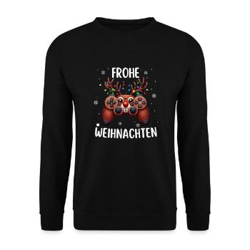 Rentier Lichterkette Gamepad Gaming Weihnacht Elch - Unisex Pullover - Schwarz - Vorne - Alina (178cm) & Michal (187cm)