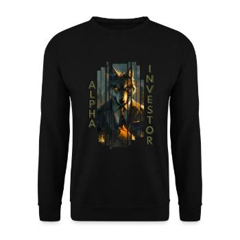 Wolf of Wall Street - Wolf im Anzug Comicmotiv - Unisex Pullover - Schwarz - Vorne - Alina (178cm) & Michal (187cm)