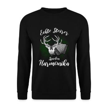 Echte Steierer spielen Harmonika steirische Steier - Unisex Pullover - Schwarz - Vorne - Alina (178cm) & Michal (187cm)