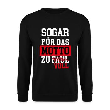 Sogar für's Motto zu voll Abschluss Abschlusspulli - Unisex Pullover - Schwarz - Vorne - Alina (178cm) & Michal (187cm)