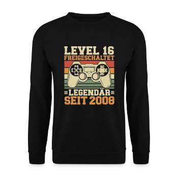Niveau 16 Débloqué Légendaire depuis 2008 - Sweat-shirt Unisexe - noir - Devant - Alina (178cm) & Michal (187cm)