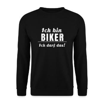 Ich bin Biker, ich darf das! - Unisex Pullover - Schwarz - Vorne - Alina (178cm) & Michal (187cm)