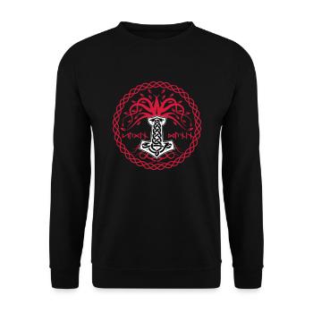 Hammer Mjolnir mit Hugin and Munin - Unisex Pullover - Schwarz - Vorne - Alina (178cm) & Michal (187cm)