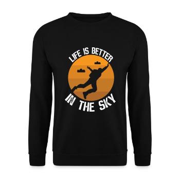 Das Leben ist besser im Himmel - Fallschirmsprung - Unisex Pullover - Schwarz - Vorne - Alina (178cm) & Michal (187cm)