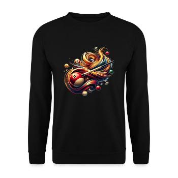 Billard spielen mit dem Queue am Billardtisch - Unisex Pullover - Schwarz - Vorne - Alina (178cm) & Michal (187cm)