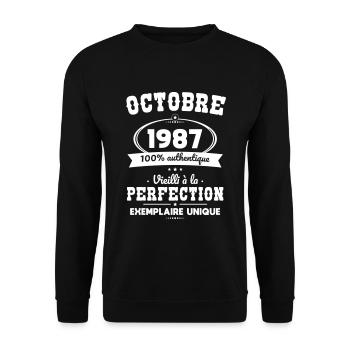 Anniversaire 35 ans - Octobre 1987 Perfection - Sweat-shirt Unisexe - noir - Devant - Alina (178cm) & Michal (187cm)