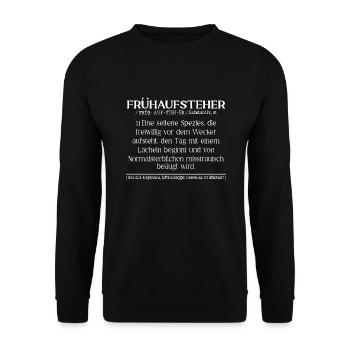 Frühaufsteher Definition - Unisex Pullover - Schwarz - Vorne - Alina (178cm) & Michal (187cm)