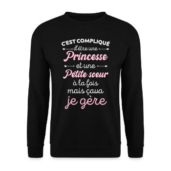 Petite Sœur Et Princesse Cadeau Drôle Pour Sœur - Sweat-shirt Unisexe - noir - Devant - Alina (178cm) & Michal (187cm)