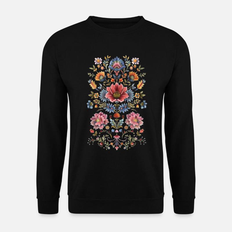 Originelles Blumenmuster - Unisex Pullover - Schwarz