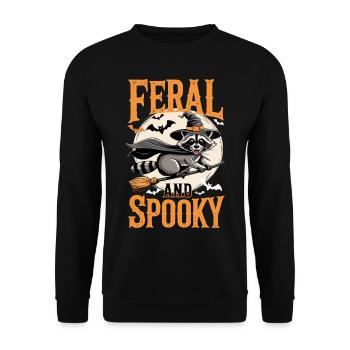Niedlicher Waschbär als Hexe Feral and Spooky - Unisex Pullover - Schwarz - Vorne - Alina (178cm) & Michal (187cm)