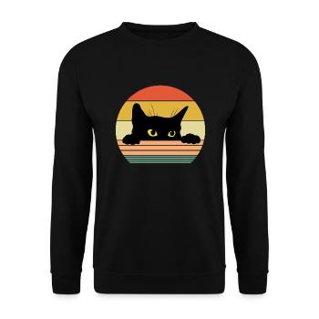 Retro Katze - Unisex Pullover - Schwarz - Vorne - Alina (178cm) & Michal (187cm)