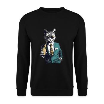 Yuppie cat with sparkling wine suit and sunglasses - Unisex Sweatshirt - black - Front - Alina (178cm) & Michal (187cm)