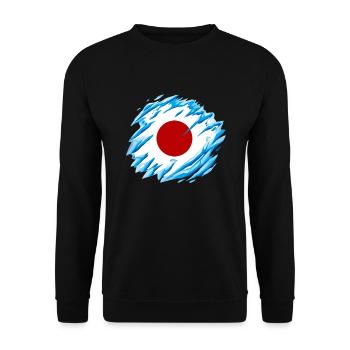 Japan Flagge Used Look Nihon Japanische Fahne - Unisex Pullover - Schwarz - Vorne - Alina (178cm) & Michal (187cm)