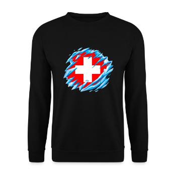 Switzerland Flag Vintage Cross Used Look Swiss - Unisex Sweatshirt - black - Front - Alina (178cm) & Michal (187cm)