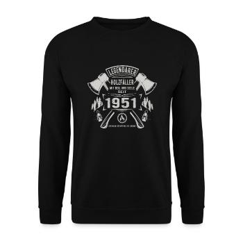 Legendärer Holzfäller Geboren 1951 Geschenk - Unisex Pullover - Schwarz - Vorne - Alina (178cm) & Michal (187cm)