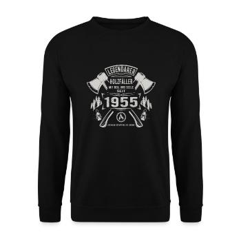 Legendärer Holzfäller Geboren 1955 Geschenk - Unisex Pullover - Schwarz - Vorne - Alina (178cm) & Michal (187cm)