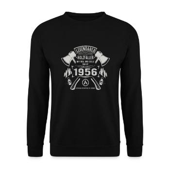 Legendärer Holzfäller Geboren 1956 Geschenk - Unisex Pullover - Schwarz - Vorne - Alina (178cm) & Michal (187cm)