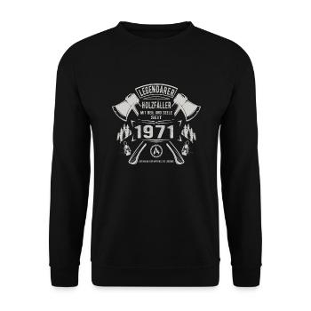 Legendärer Holzfäller Geboren 1971 Geschenk - Unisex Pullover - Schwarz - Vorne - Alina (178cm) & Michal (187cm)