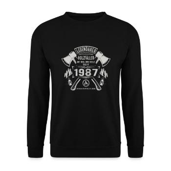 Legendärer Holzfäller Geboren 1987 Geschenk - Unisex Pullover - Schwarz - Vorne - Alina (178cm) & Michal (187cm)