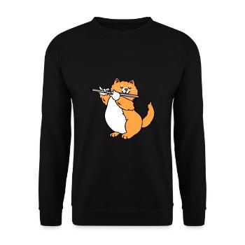Cat plays flute flute player - Unisex Sweatshirt - black - Front - Alina (178cm) & Michal (187cm)