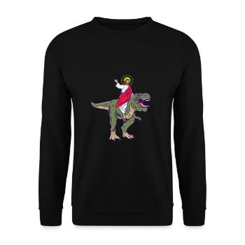 Jésus chevauche une parodie de dinosaure Jésus - Sweat-shirt Unisexe - noir - Devant - Alina (178cm) & Michal (187cm)
