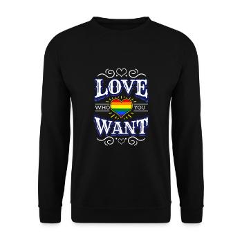 Love Who You Want LGBT Pride - Unisex Pullover - Schwarz - Vorne - Alina (178cm) & Michal (187cm)