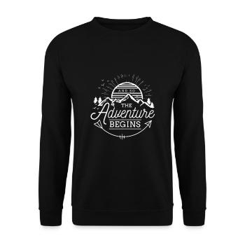 And So The Adventure Begins Camping - Unisex Sweatshirt - black - Front - Alina (178cm) & Michal (187cm)