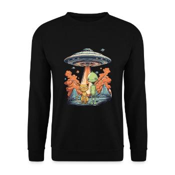 Chat Ovni Meme Drôle Surpris Effrayé Chat Selfie - Sweat-shirt Unisexe - noir - Devant - Alina (178cm) & Michal (187cm)