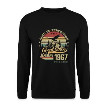 57 years old Aged to Perfection born: January 1967 - Unisex Sweatshirt - black - Front - Alina (178cm) & Michal (187cm)
