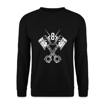 V8 Motor, Muscle Car, Autoliebhaber - Unisex Pullover - Schwarz - Vorne - Alina (178cm) & Michal (187cm)