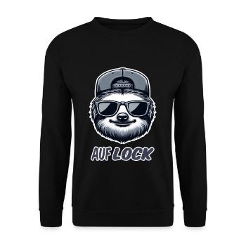 Auf Lock Faultier Jugendwort chill kein Stress - Unisex Pullover - Schwarz - Vorne - Alina (178cm) & Michal (187cm)
