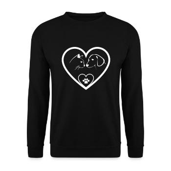 Katze und Hund, Tierliebe - Unisex Pullover - Schwarz - Vorne - Alina (178cm) & Michal (187cm)