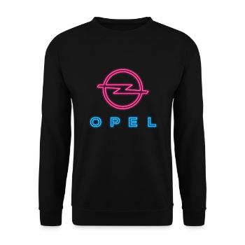 Opel Retro Neon-Logo In Blau Und Pink - Unisex Pullover - Schwarz - Vorne - Alina (178cm) & Michal (187cm)