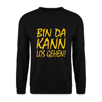 Bin da kann losgehen - Unisex Pullover - Schwarz - Vorne - Alina (178cm) & Michal (187cm)