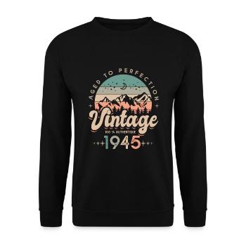 1945 Vintage anniversaire Né en 1945 - Sweat-shirt Unisexe - noir - Devant - Alina (178cm) & Michal (187cm)