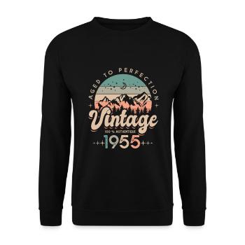 Jahrgang 1955 Geburtstag Jahrgang 1955 - Unisex Pullover - Schwarz - Vorne - Alina (178cm) & Michal (187cm)