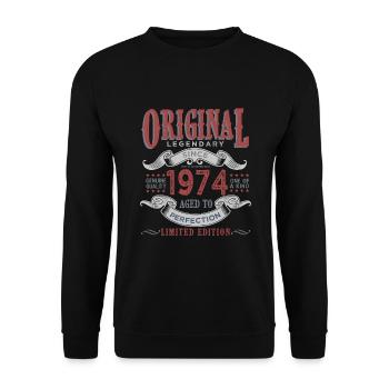 Born in 1974 1974 Birthday Gift - Unisex Sweatshirt - black - Front - Alina (178cm) & Michal (187cm)