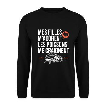 mes filles m adorent les poissons papa pêcheur - Sweat-shirt Unisexe - noir - Devant - Alina (178cm) & Michal (187cm)